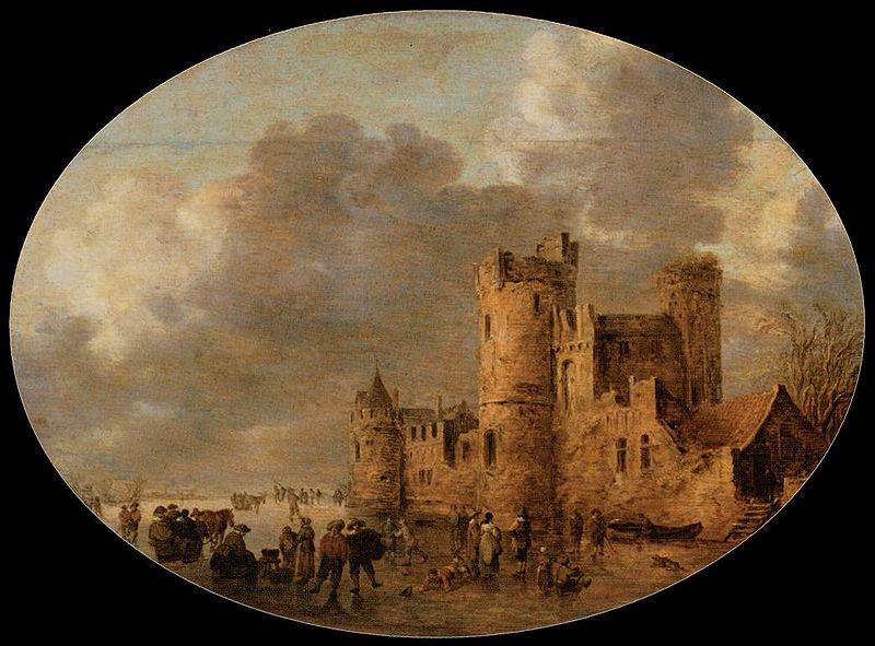 Jan van Goyen Skaters in front of a Medieval Castle oil painting picture